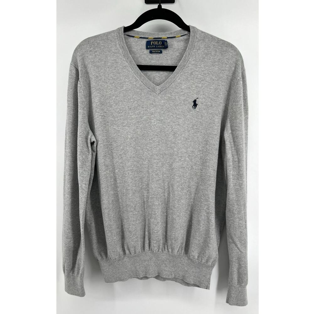 Polo Ralph Lauren Pima Cotton Sweater Men's Size S Gray V-Neck Preppy Y2K